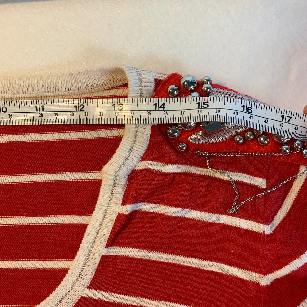 Yuka Nautical Stripe Knit Top – Anchor Buttons, Shoulder Embellishments, T3 Med - Picture 13 of 13
